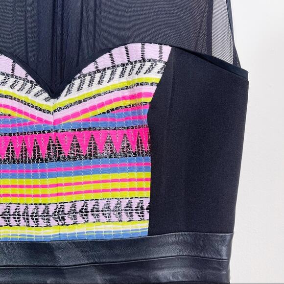 MILLY Size 4 Malhia Striped Aztec Sheath Dress Cocktail Black Neon Pink Yellow - Picture 5 of 10